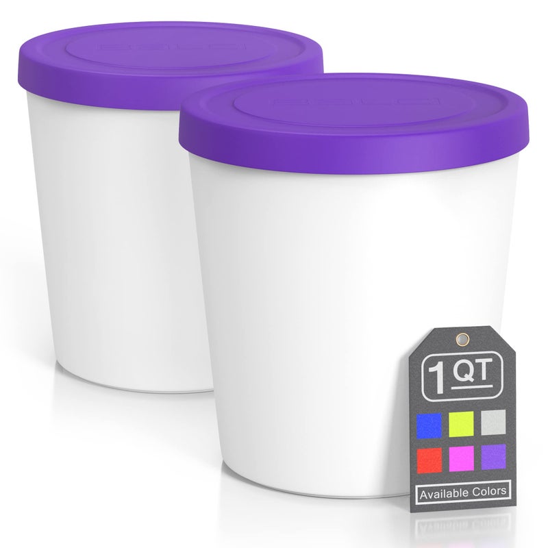 BALCI - Premium Ice Cream Containers (2 Pack - 1 Quart Each) Perfect Freezer Storage Tubs with Lids for Ice Cream, Sorbet and Gelato! - Purple - Image 1